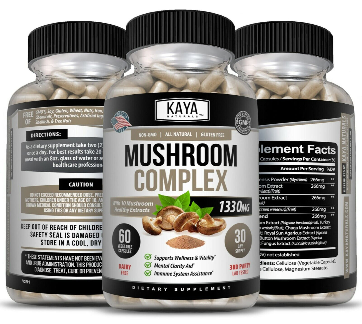 Mushroom Complex Supplement, Lions Mane, Reishi, Shiitake, Immune Capsule