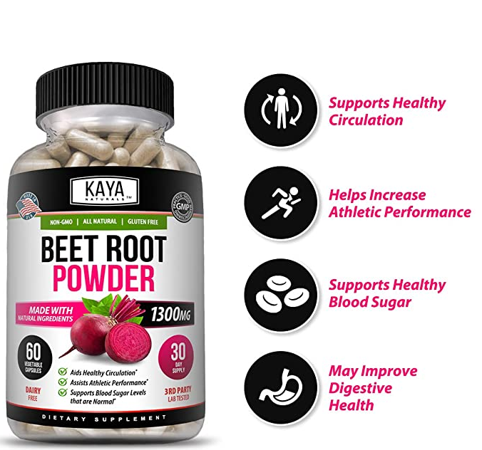 Organic Beet Root Powder 1300mg Capsules Nitric Oxide Booster Superfood Beetroot