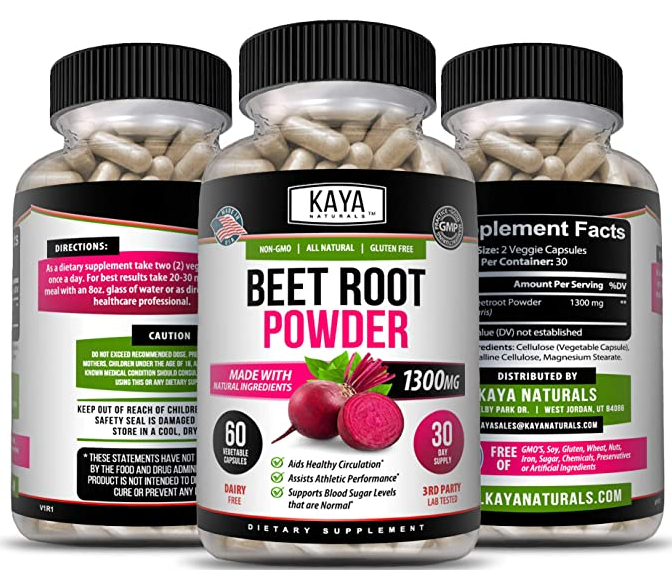 Organic Beet Root Powder 1300mg Capsules Nitric Oxide Booster Superfood Beetroot