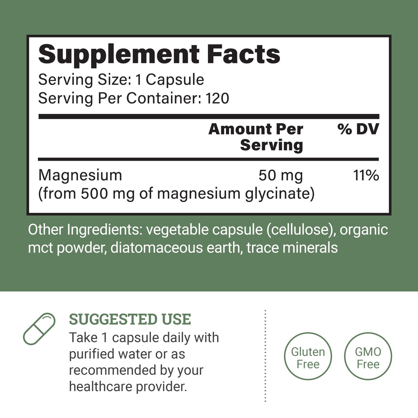 Earth Harmony Pure Chelated Magnesium Glycinate 500 mg - 120 Capsules