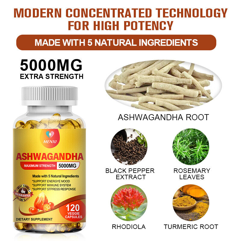 Organic Ashwagandha Capsules High Quality Dietary Supplement,120 Veg Softgels