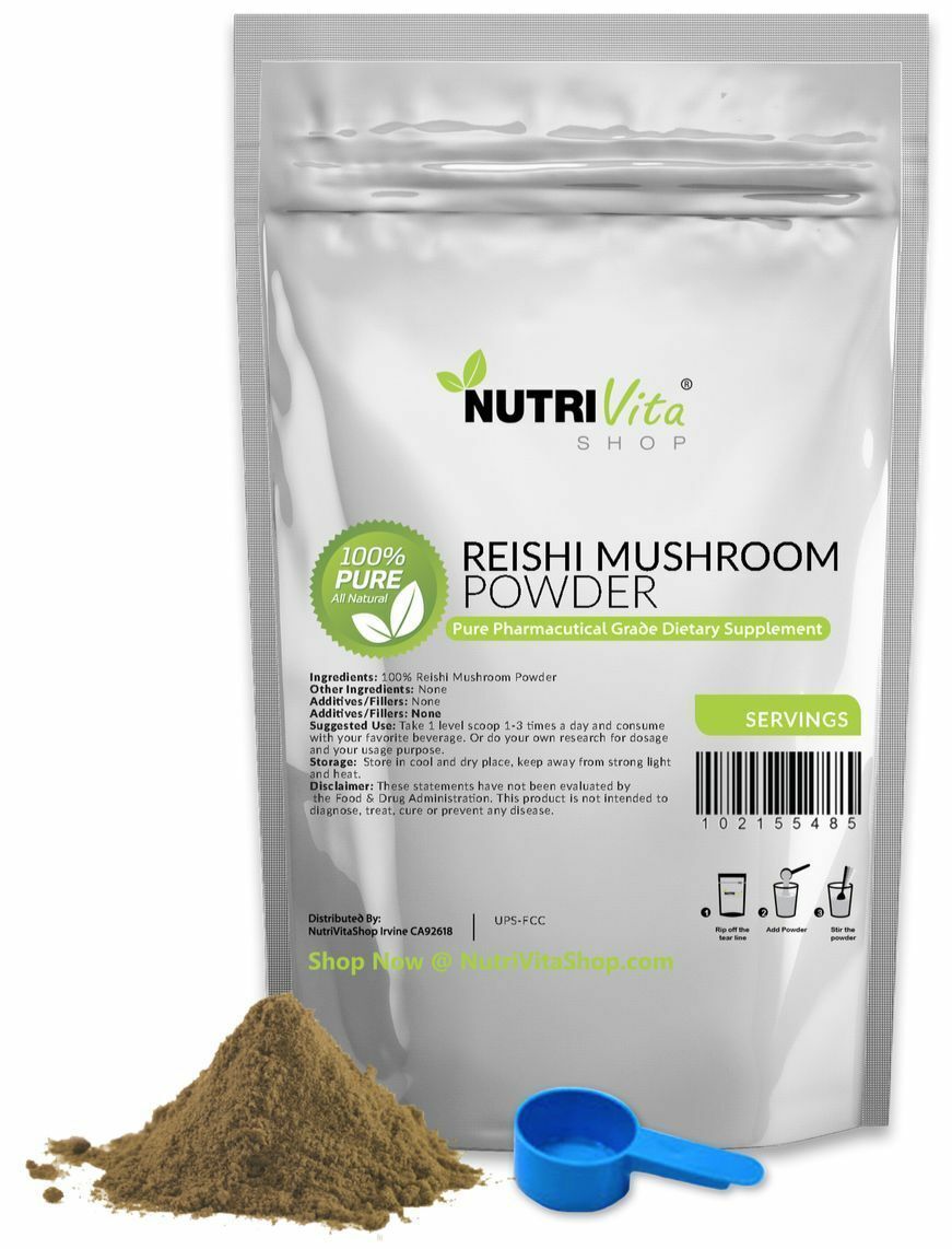 NVS 100% PURE REISHI MUSHROOM POWDER DETOX ORGANIC GROWN NONGMO USA VEGAN USP