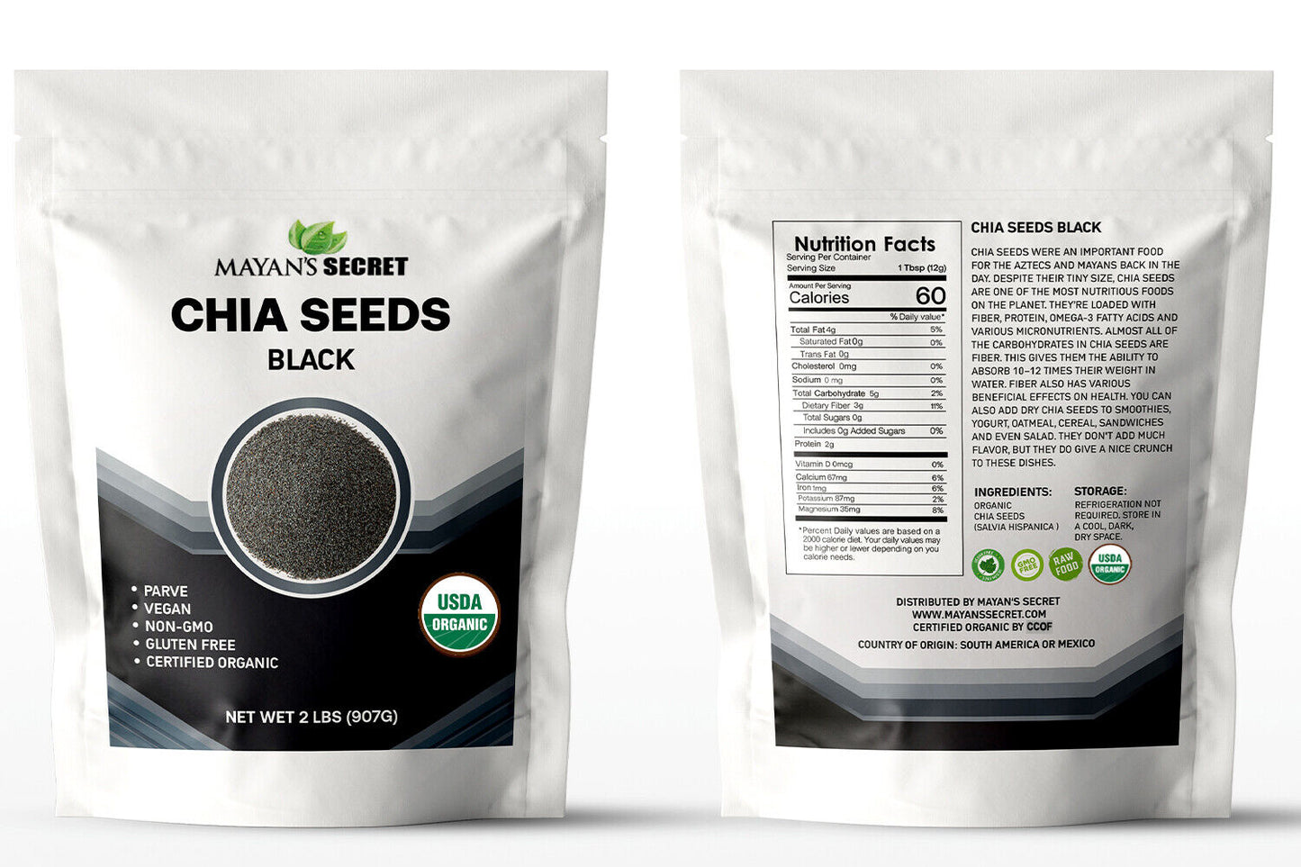 2 LB 100% PURE PREMIUM BLACK CHIA SEEDS VEGAN GLUTEN-FREE Non-GMO USDA ORGANIC