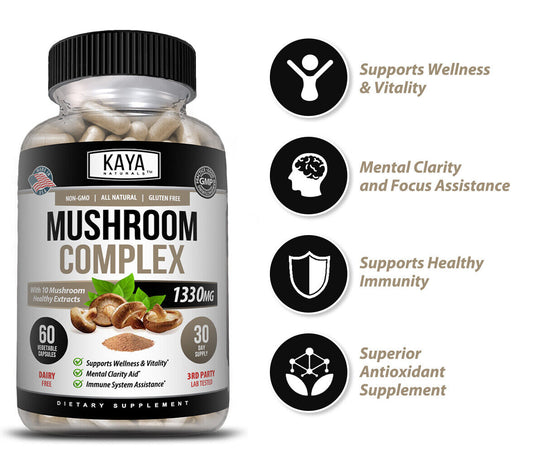 Mushroom Complex Supplement, Lions Mane, Reishi, Shiitake, Immune Capsule